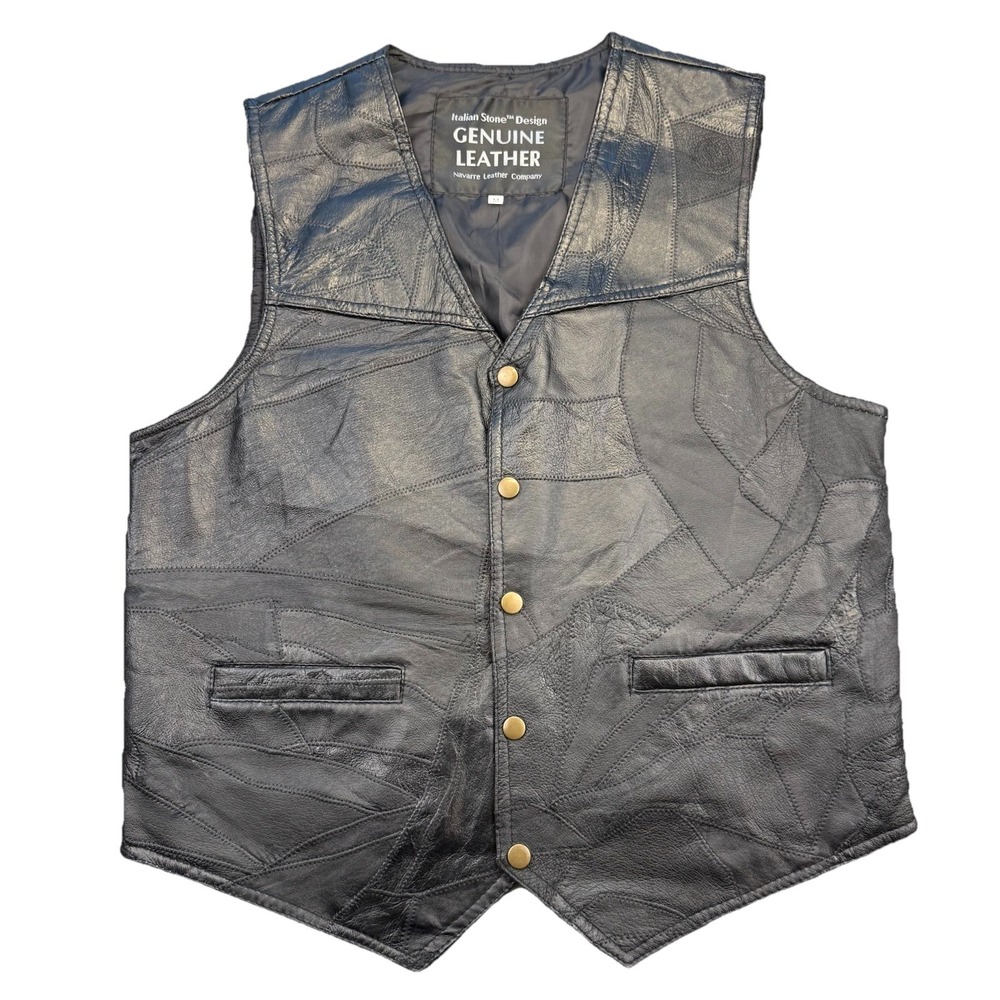 Giovanni Navarre Leather Vest Mens Medium Italian Stone Western Biker Motorcycle